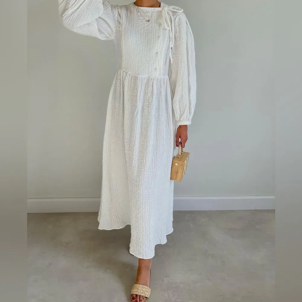 Mango Textured Crinkled Dress Cotton New - Picture 7 of 7